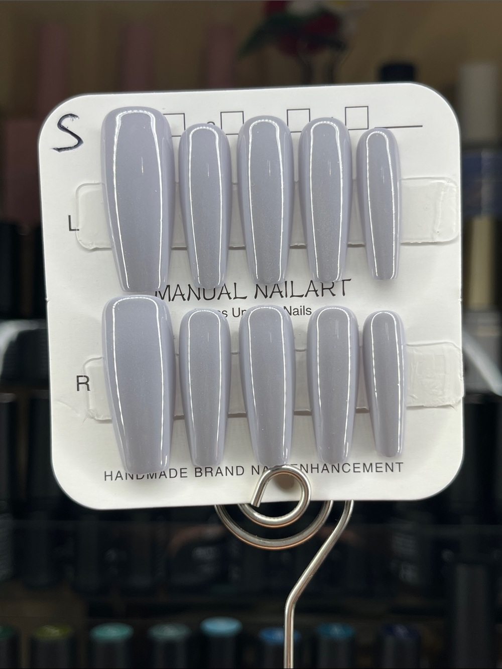 Press-On Nails in Soft Lavender Gray small coffin long